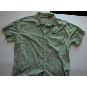 Sean John Shirt Mens 4XB Green Stripe Short Sleeve Button Front Casual